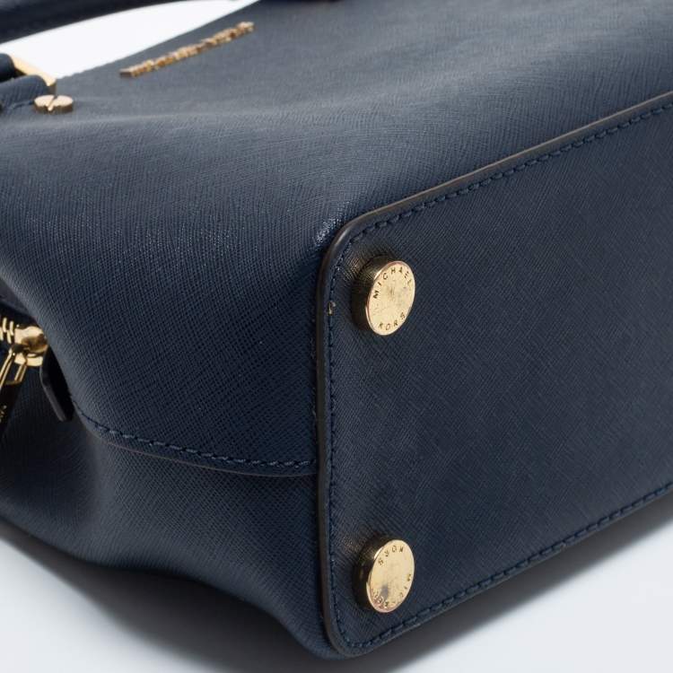 Pre Owned Michael Michael Kors Navy Blue Saffiano Leather Small Savannah Satchel