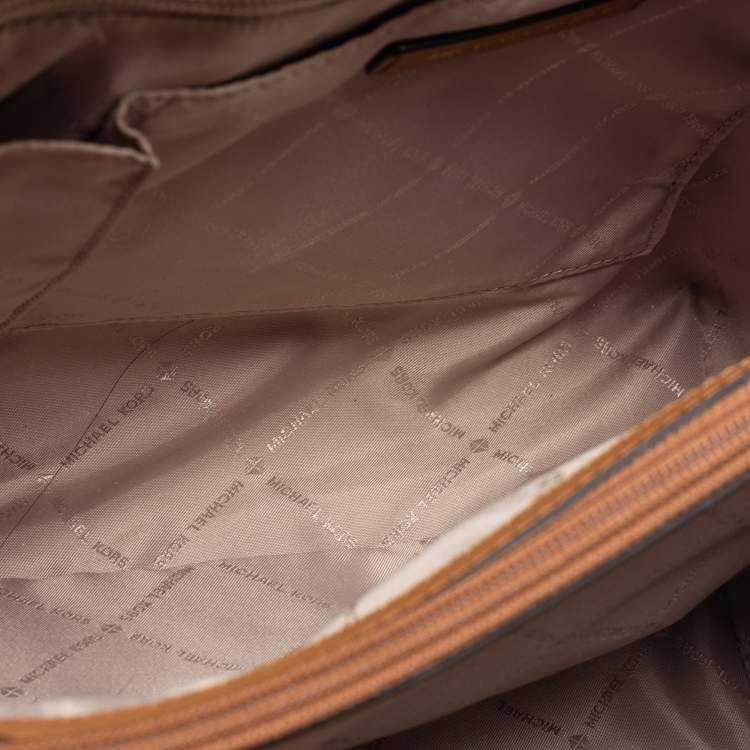 Pre Owned Michael Kors White Monogram Coated Canvas and Leather Large Sofia Tote