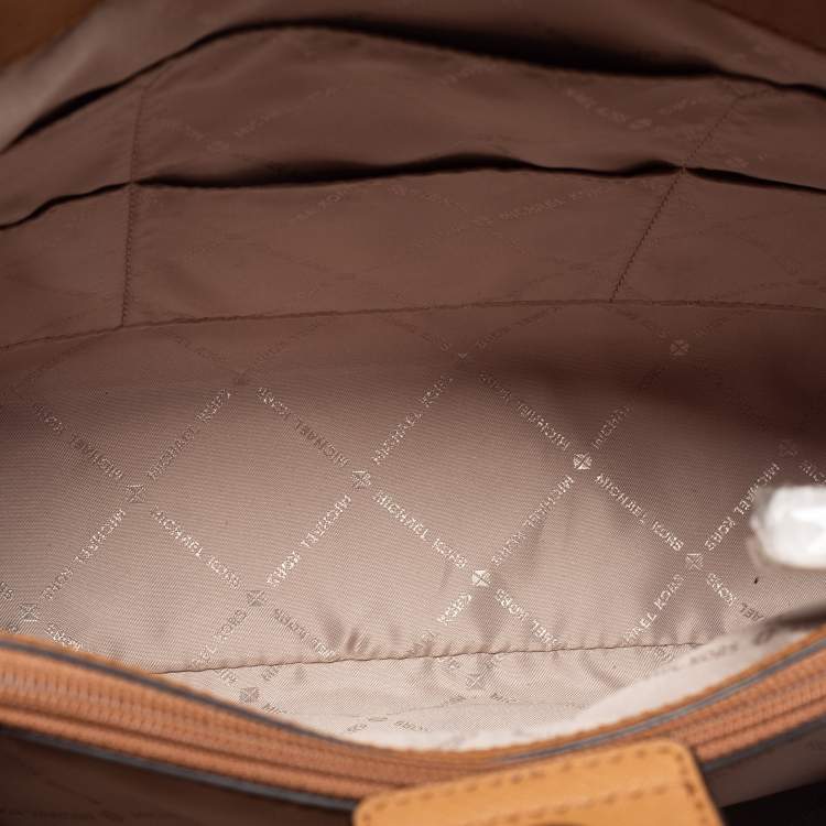 Pre Owned Michael Kors White Monogram Coated Canvas and Leather Large Sofia Tote