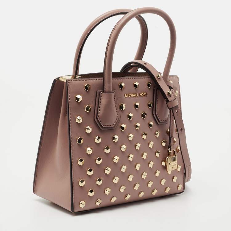 Pre Owned Michael Kors Dusty Pink Studded Leather Mercer Tote