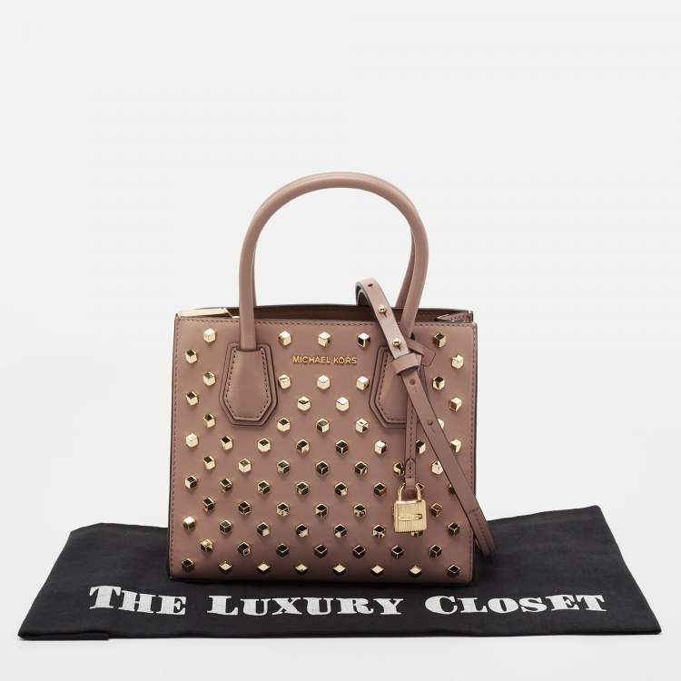 Pre Owned Michael Kors Dusty Pink Studded Leather Mercer Tote