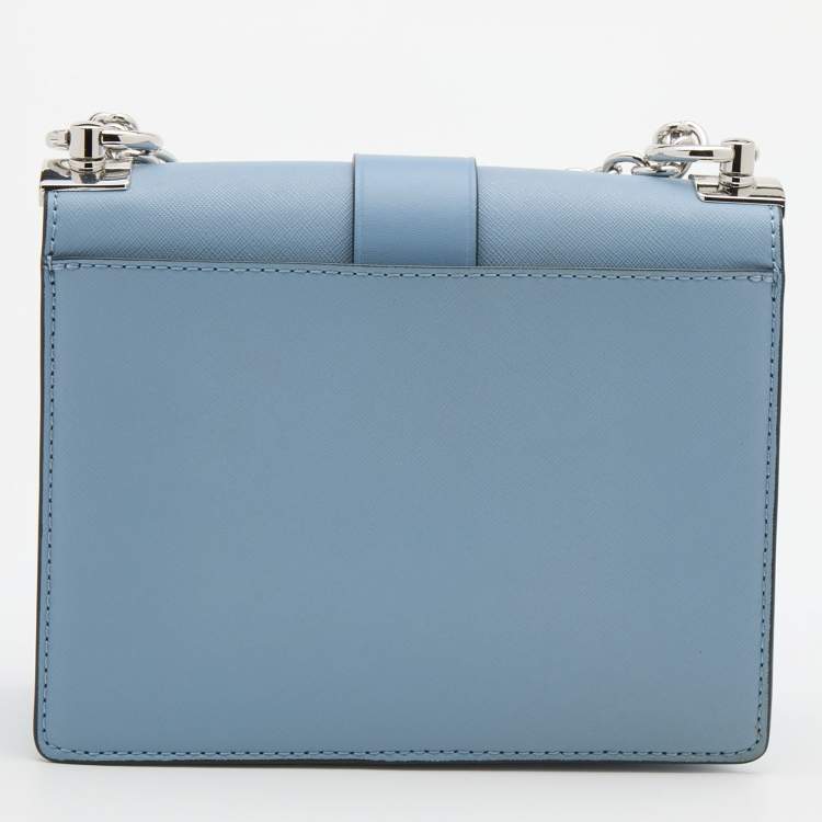 Pre Owned Michael Kors Light Blue Leather Small Greenwich Shoulder Bag