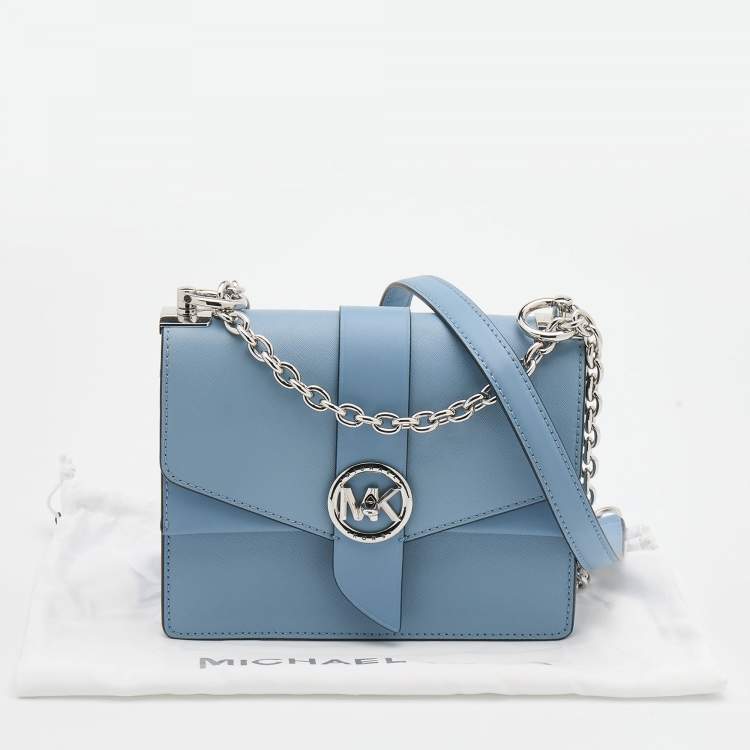 Pre Owned Michael Kors Light Blue Leather Small Greenwich Shoulder Bag