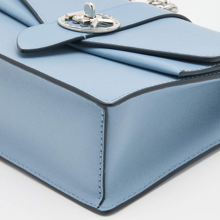 Pre Owned Michael Kors Light Blue Leather Small Greenwich Shoulder Bag