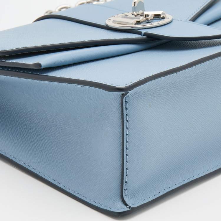 Pre Owned Michael Kors Light Blue Leather Small Greenwich Shoulder Bag