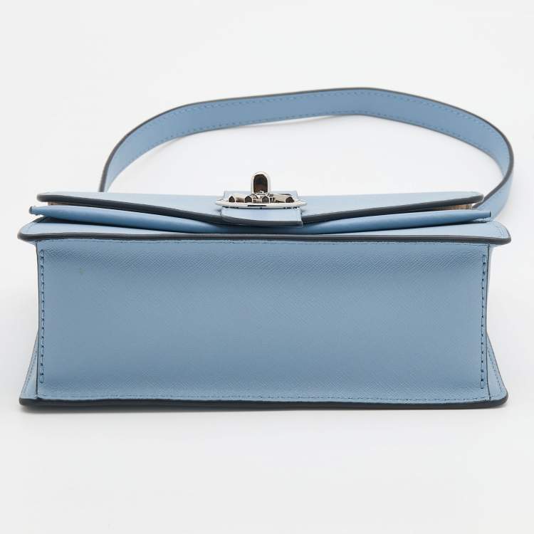 Pre Owned Michael Kors Light Blue Leather Small Greenwich Shoulder Bag