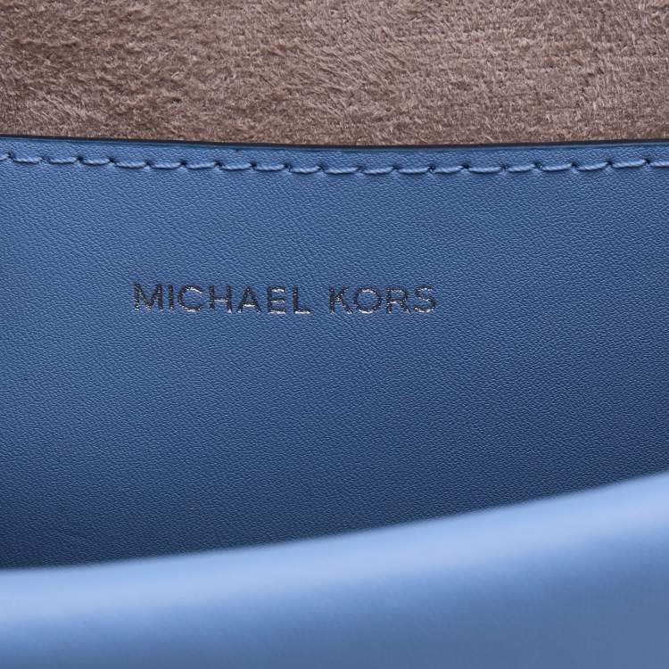 Pre Owned Michael Kors Light Blue Leather Small Greenwich Shoulder Bag