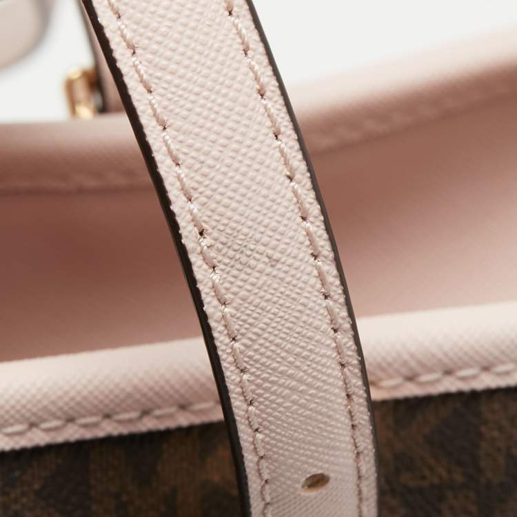 Pre Owned Michael Kors Light Pink Monogram Coated Canvas Large Jet Set Tote