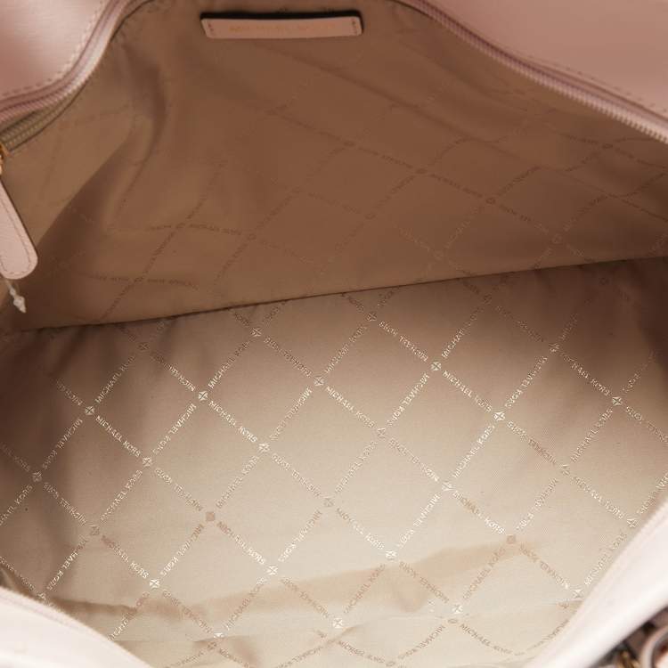 Pre Owned Michael Kors Light Pink Monogram Coated Canvas Large Jet Set Tote