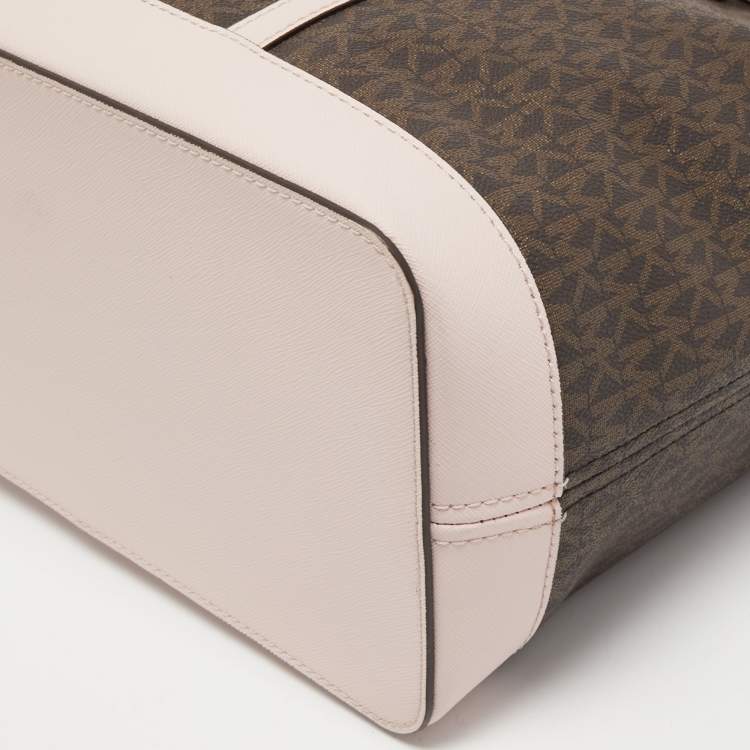 Pre Owned Michael Kors Light Pink Monogram Coated Canvas Large Jet Set Tote