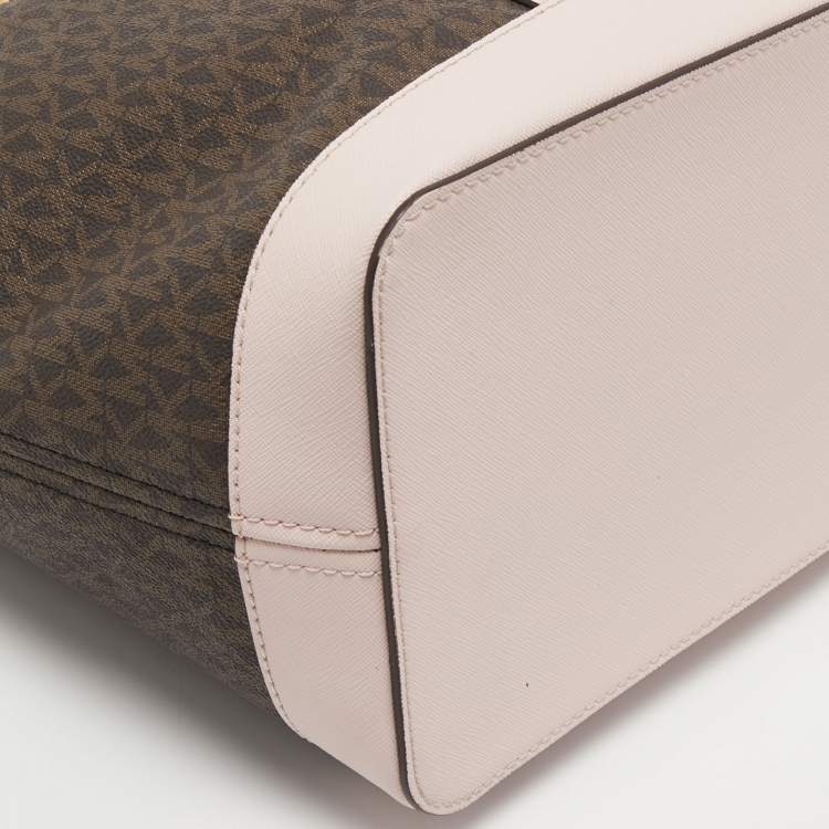 Pre Owned Michael Kors Light Pink Monogram Coated Canvas Large Jet Set Tote