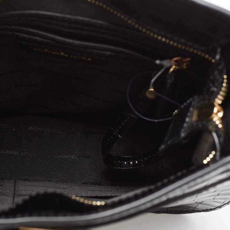Pre Owned Michael Kors Black Croc Embossed Leather Hamilton Messenger Bag