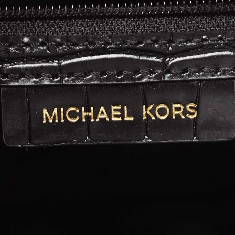 Pre Owned Michael Kors Black Croc Embossed Leather Hamilton Messenger Bag