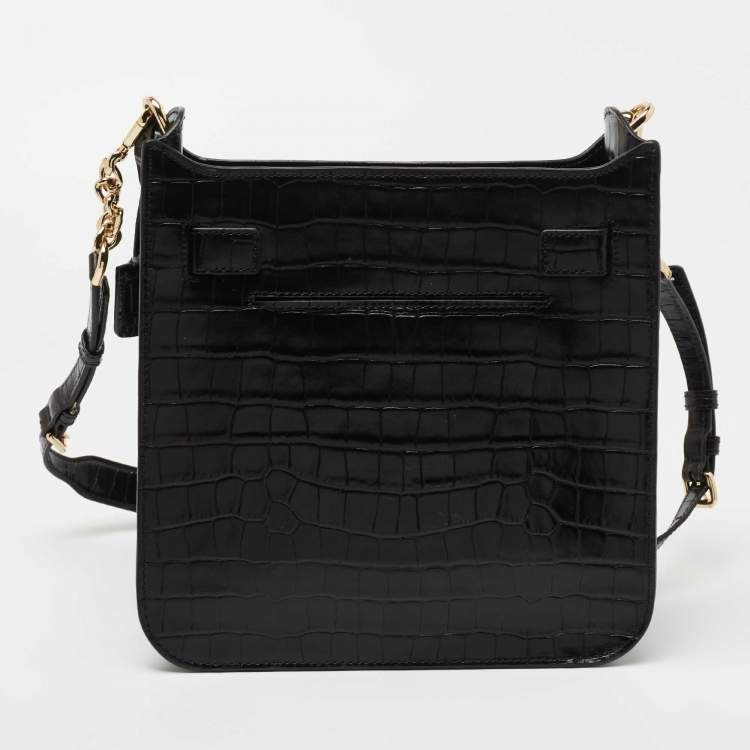Pre Owned Michael Kors Black Croc Embossed Leather Hamilton Messenger Bag