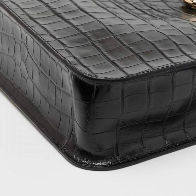 Pre Owned Michael Kors Black Croc Embossed Leather Hamilton Messenger Bag