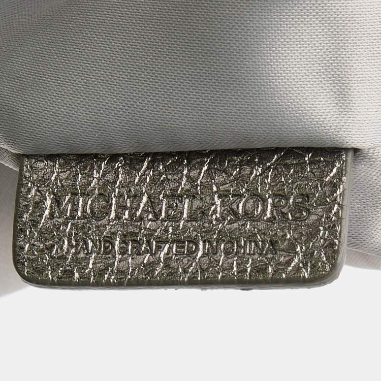 Pre Owned Michael Kors Metallic Silver/Black Leather Skorpio Tote