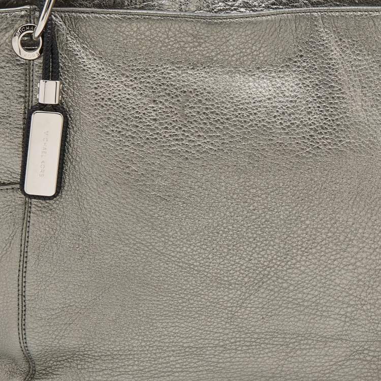Pre Owned Michael Kors Metallic Silver/Black Leather Skorpio Tote