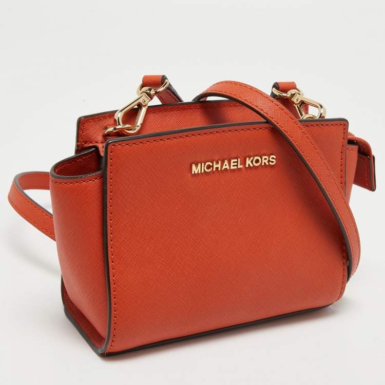Pre Owned Michael Kors Orange Leather Selma Crossbody Bag