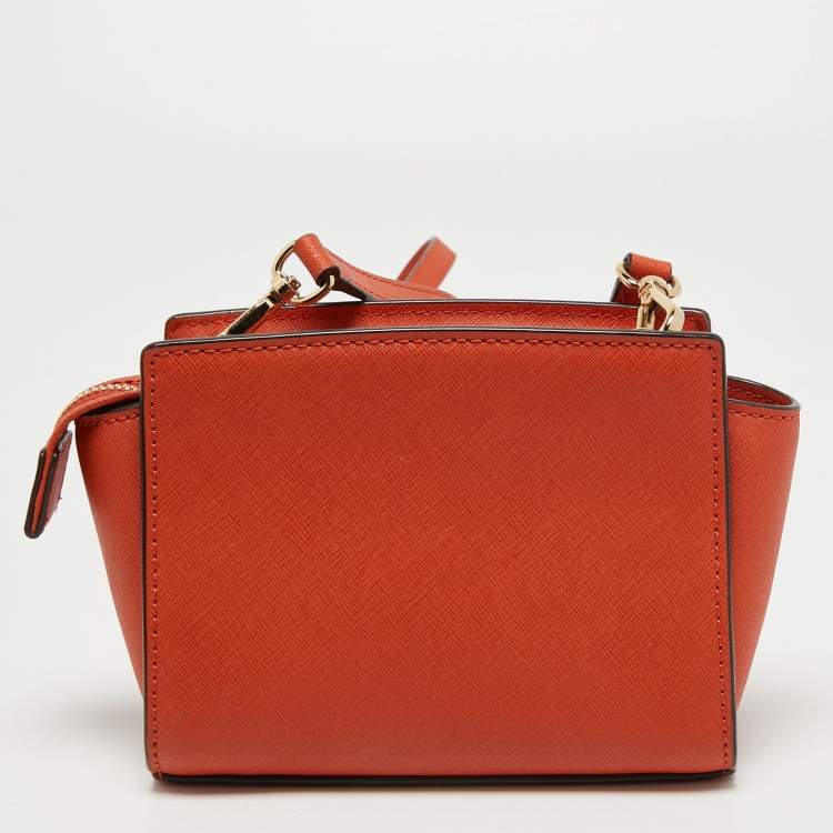 Pre Owned Michael Kors Orange Leather Selma Crossbody Bag