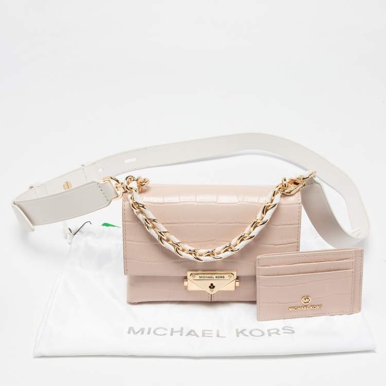 Pre Owned Michael Kors Pink/White Croc Embossed Leather Cece Shoulder Bag