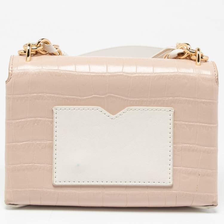 Pre Owned Michael Kors Pink/White Croc Embossed Leather Cece Shoulder Bag