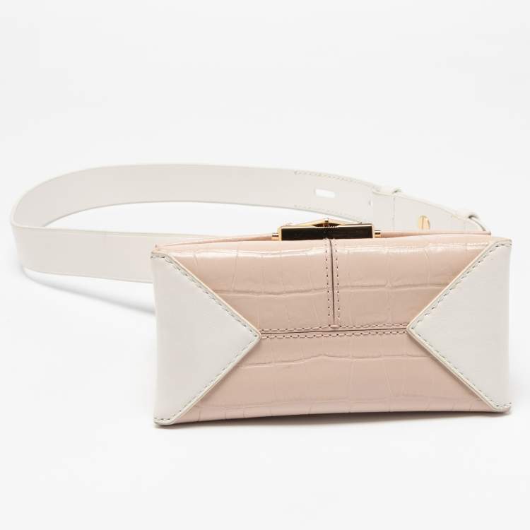 Pre Owned Michael Kors Pink/White Croc Embossed Leather Cece Shoulder Bag