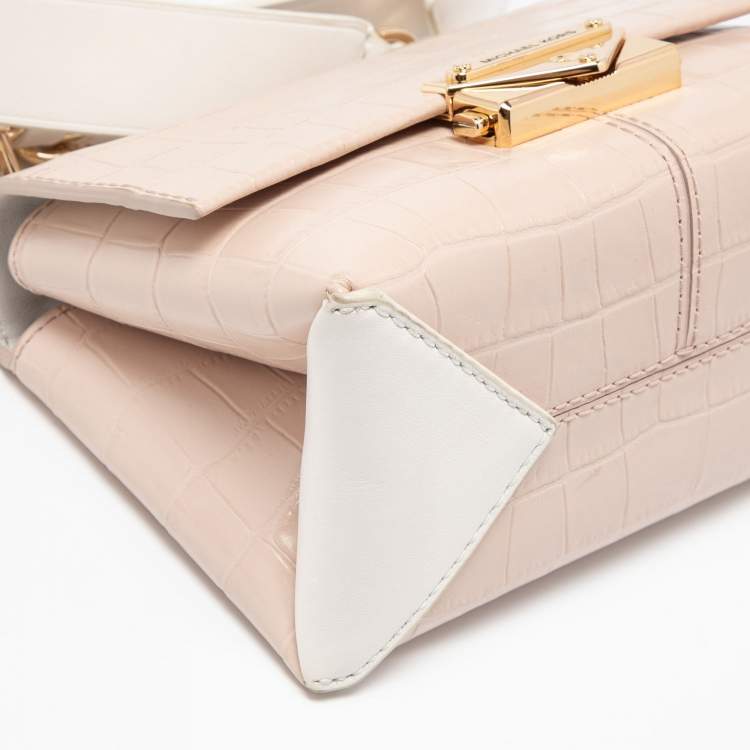 Pre Owned Michael Kors Pink/White Croc Embossed Leather Cece Shoulder Bag
