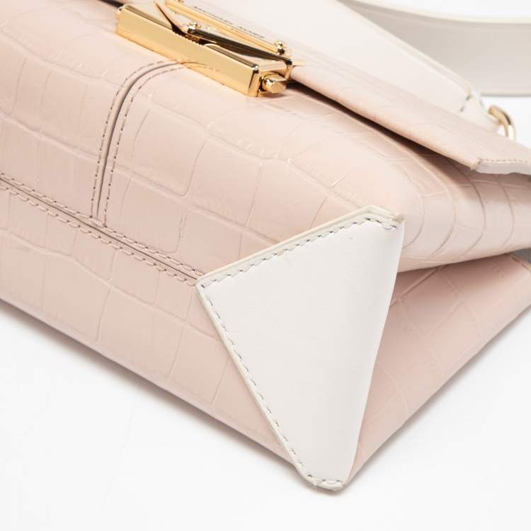 Pre Owned Michael Kors Pink/White Croc Embossed Leather Cece Shoulder Bag