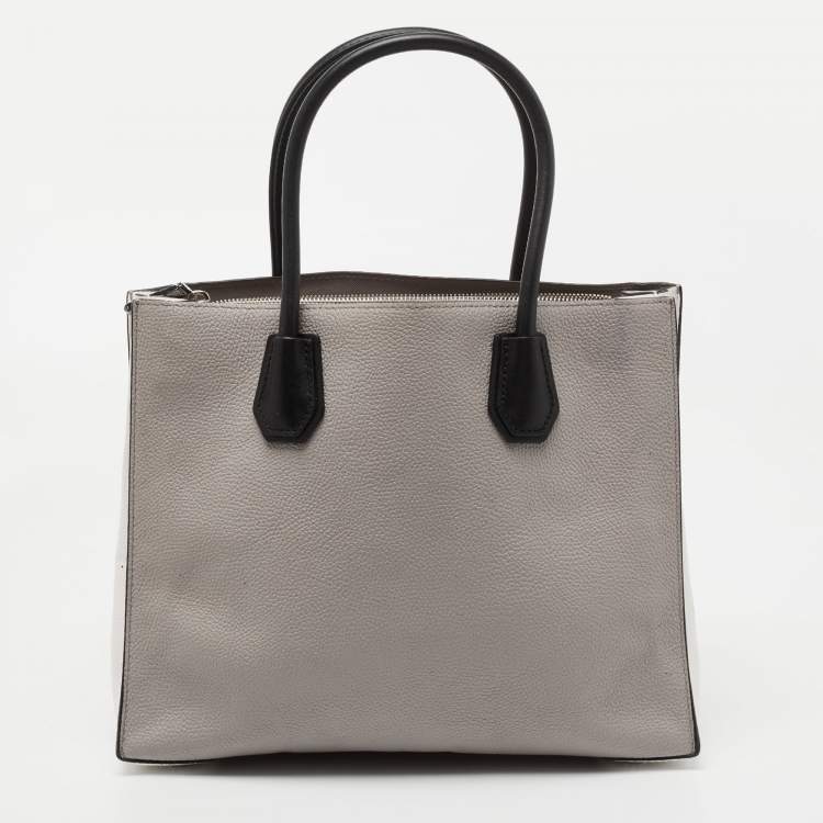 Pre Owned Michael Kors Grey/Black Leather Mercer Satchel