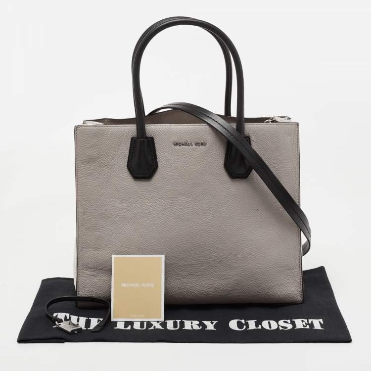 Pre Owned Michael Kors Grey/Black Leather Mercer Satchel