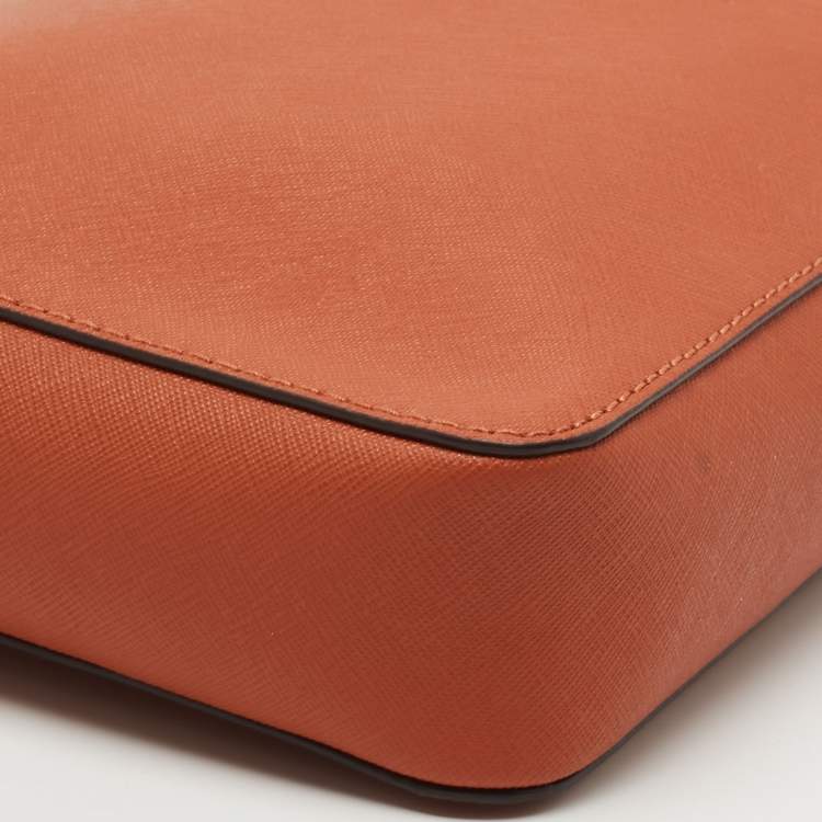 Pre Owned Michael Kors Orange Saffiano Leather Jet Set Camera Crossbody Bag