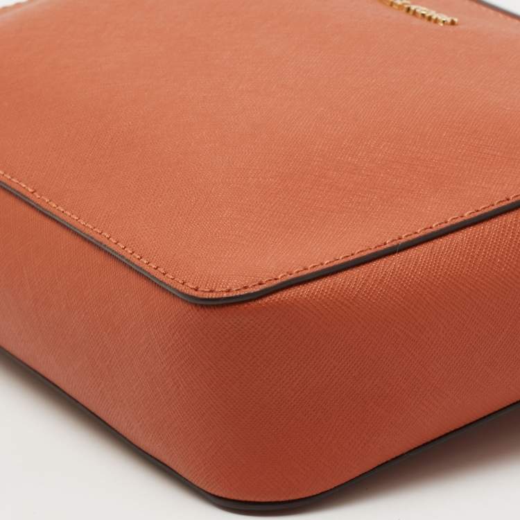 Pre Owned Michael Kors Orange Saffiano Leather Jet Set Camera Crossbody Bag
