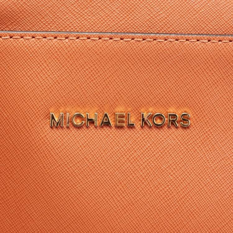 Pre Owned Michael Kors Orange Saffiano Leather Jet Set Camera Crossbody Bag
