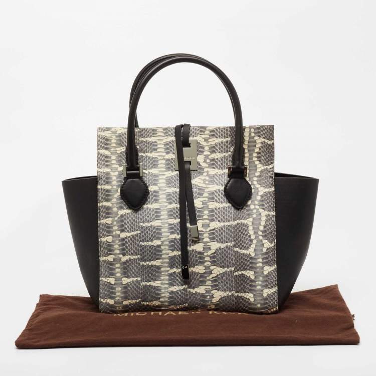 Pre Owned Michael Kors Black/White Watersnake Leather Miranda Tote 