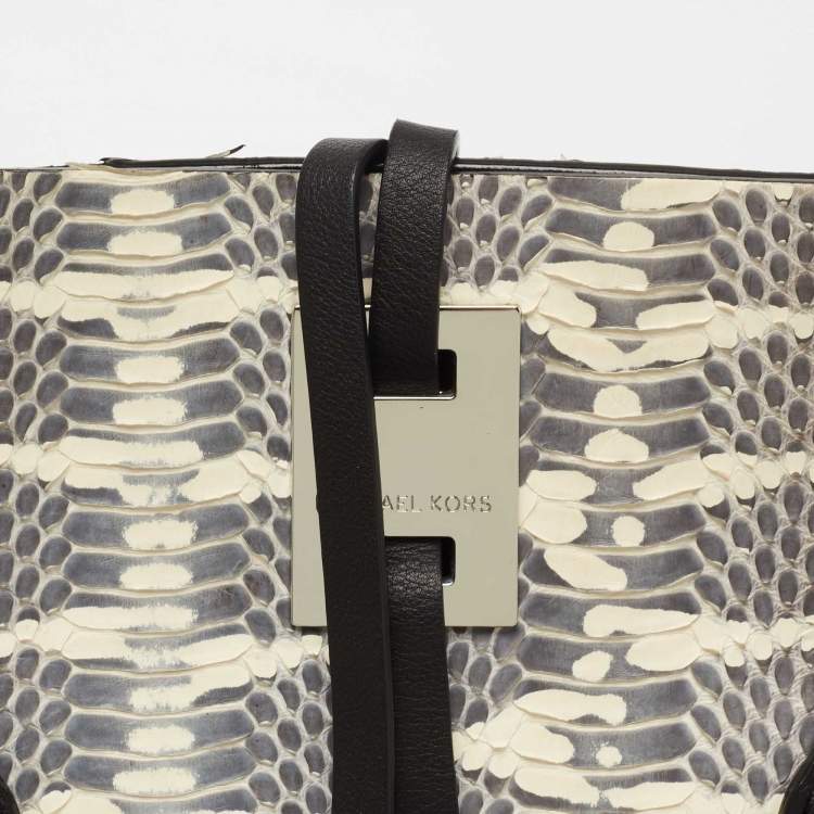 Pre Owned Michael Kors Black/White Watersnake Leather Miranda Tote 