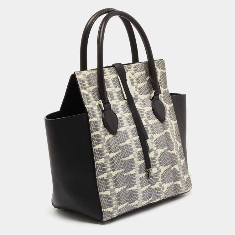 Pre Owned Michael Kors Black/White Watersnake Leather Miranda Tote 
