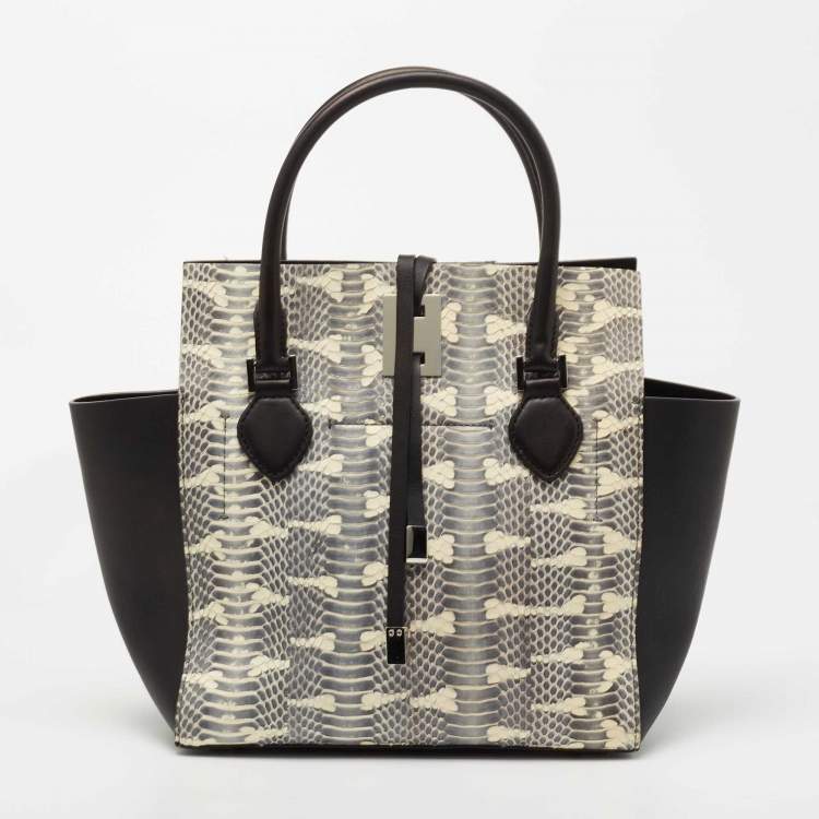 Pre Owned Michael Kors Black/White Watersnake Leather Miranda Tote 