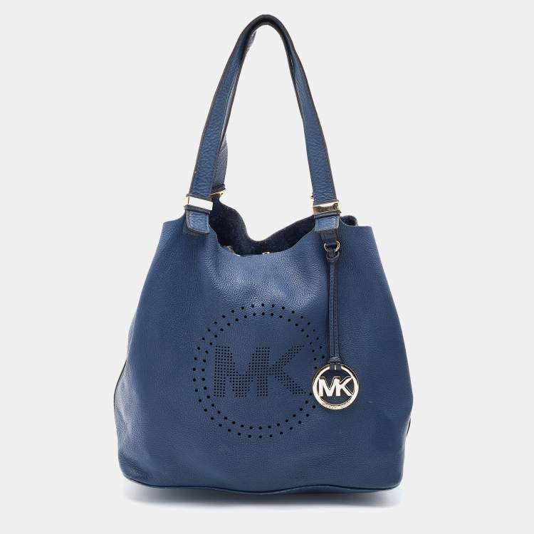 Pre Owned Michael Kors Blue Leather Perforated Logo Tote
