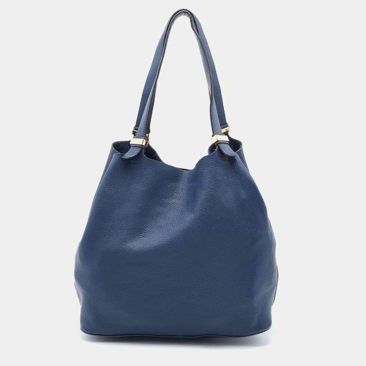 Pre Owned Michael Kors Blue Leather Perforated Logo Tote