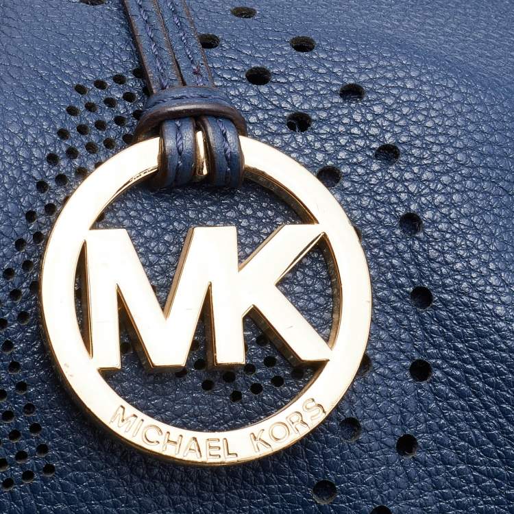 Pre Owned Michael Kors Blue Leather Perforated Logo Tote