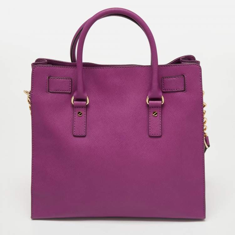 Pre Owned MICHAEL Michael Kors Purple Leather Large Hamilton North South Tote