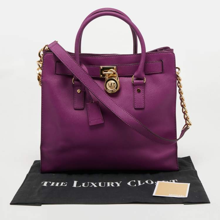 Pre Owned MICHAEL Michael Kors Purple Leather Large Hamilton North South Tote
