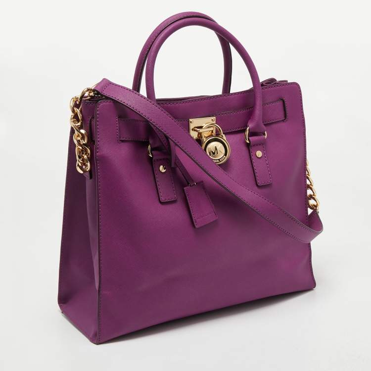 Pre Owned MICHAEL Michael Kors Purple Leather Large Hamilton North South Tote