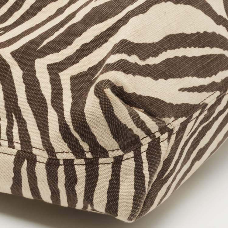 Pre Owned Michael Kors Brown/Beige Zebra Print Canvas and Leather Marina Shoulder Bag