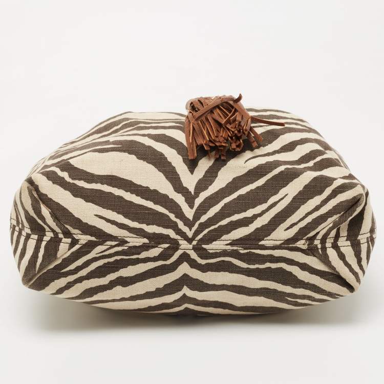 Pre Owned Michael Kors Brown/Beige Zebra Print Canvas and Leather Marina Shoulder Bag