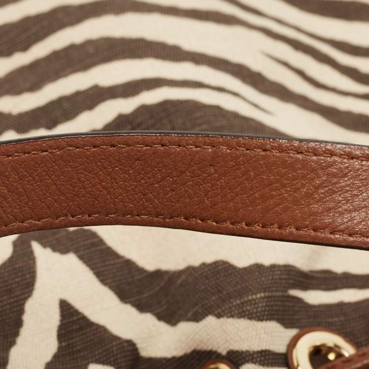 Pre Owned Michael Kors Brown/Beige Zebra Print Canvas and Leather Marina Shoulder Bag