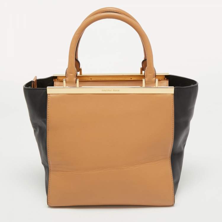 Pre Owned Michael Kors Black/Beige Leather Lana Tote