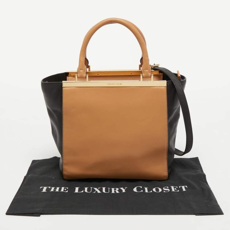 Pre Owned Michael Kors Black/Beige Leather Lana Tote