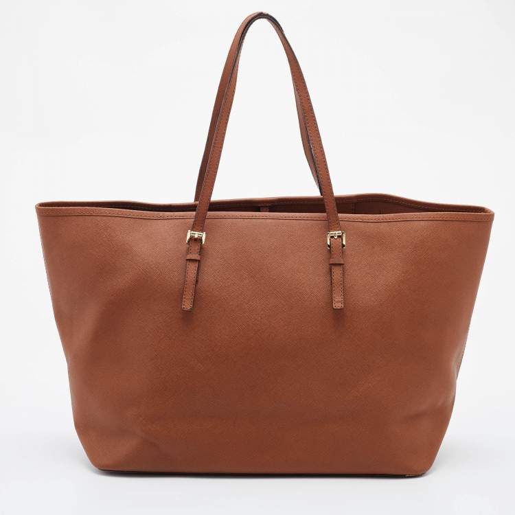 Pre Owned Michael Kors Brown Saffiano Leather Jet Set Tote