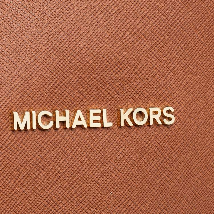 Pre Owned Michael Kors Brown Saffiano Leather Jet Set Tote